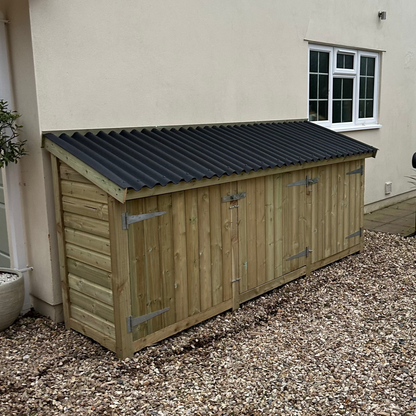 10ft log shed with 3 doors and onduline roofing