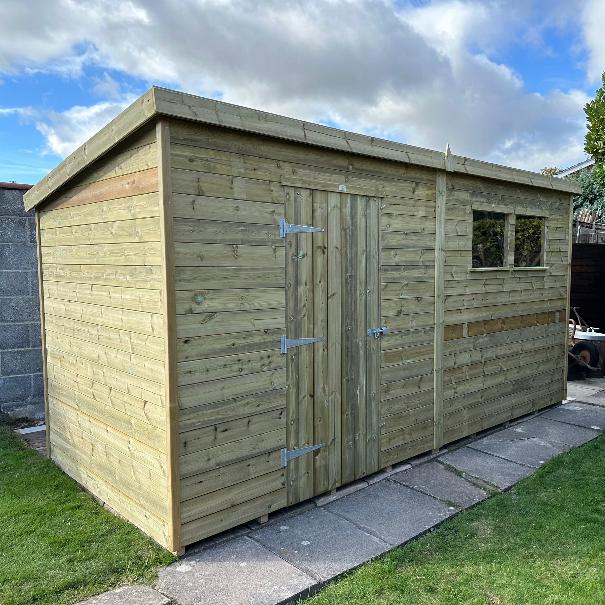 14x6 standard pent shed with single door and two windows