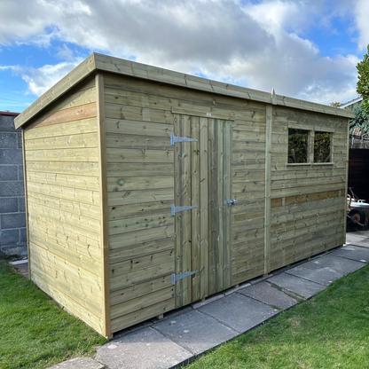 14x6 standard pent shed with single door and two windows