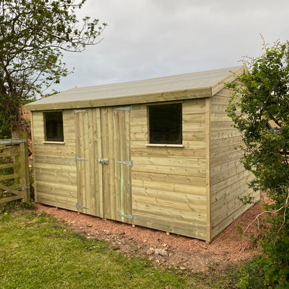 8x12 reverse apex shed with double doors and 2 windows